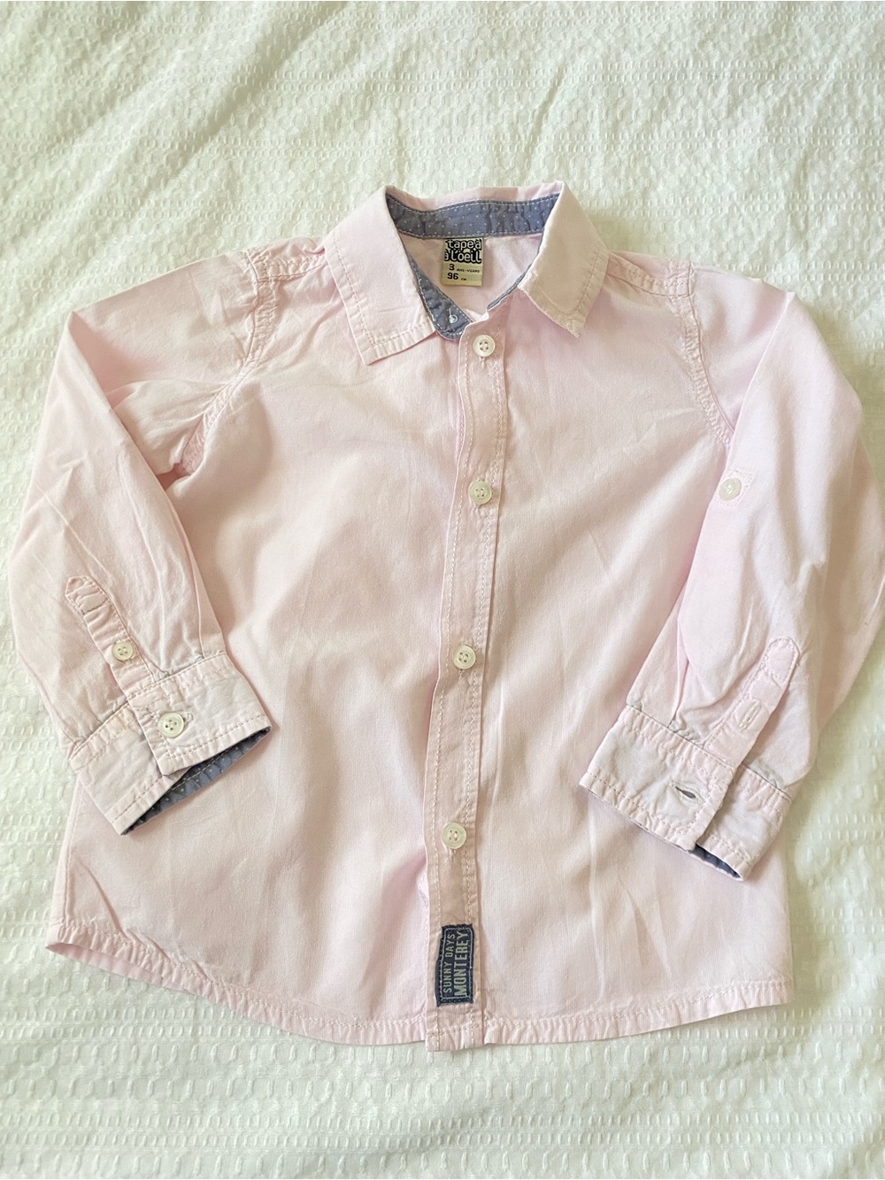 Kids Lightweight Light Pink Button-Down Shirt with Contrast Trim